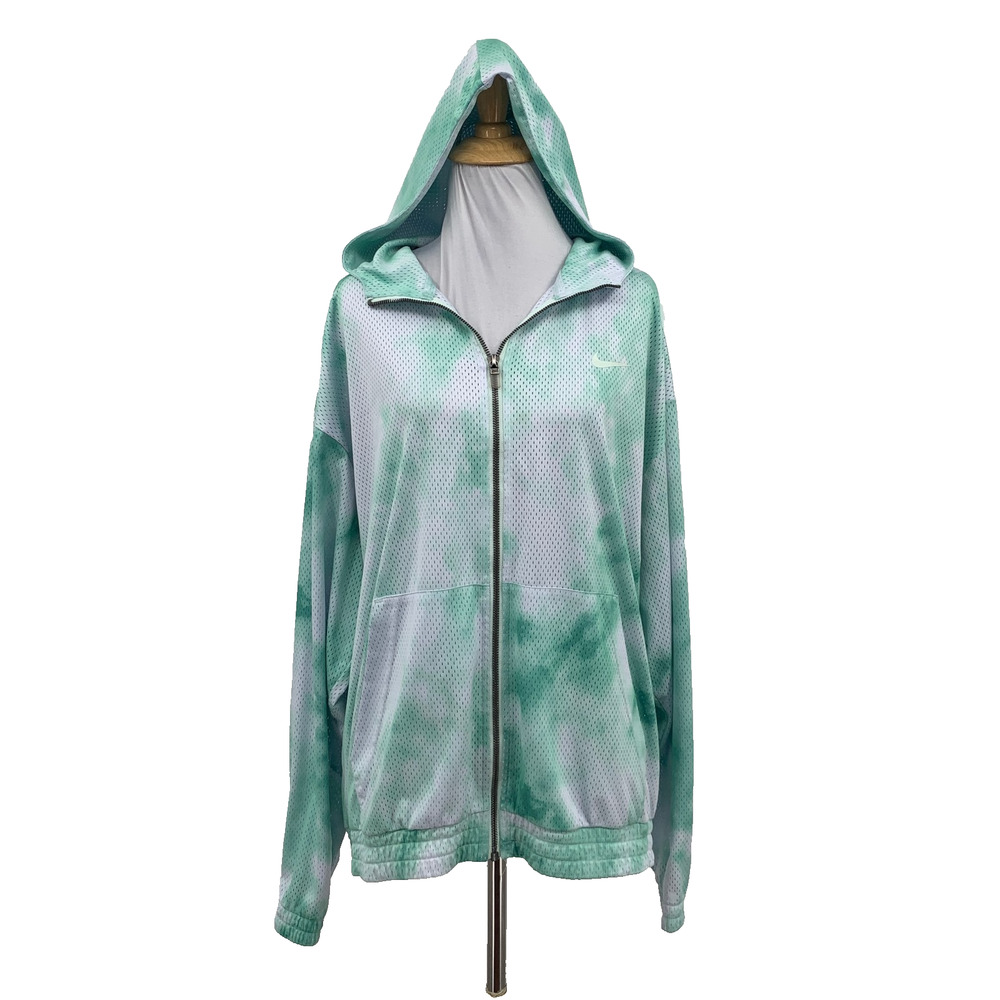 Nike Jacket Womens L Large Mint White Sportswear Icon Clash Mesh Zip Up Hooded